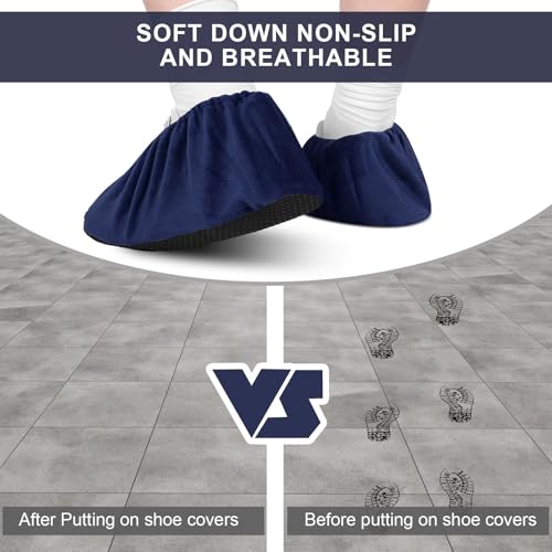 JaGely 11 Pair 11 Pair Reusable Cloth Shoe Covers for Indoors, Navy - color: Navy