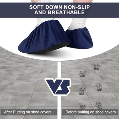 JaGely 11 Pair 11 Pair Reusable Cloth Shoe Covers for Indoors, Navy - color: Navy