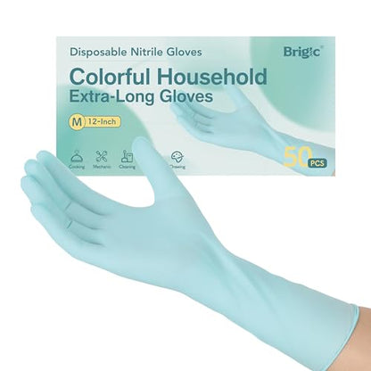 12 Inch Long Cuff Nitrile Gloves, Disposable Gloves - color: Mint Green (Pack of 50), size: Small (Pack of 50)