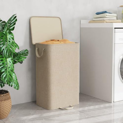 Lifewit Single Laundry Hamper with Lid, Removable Laundry Bags, Beige - color: Beige, size: 100L