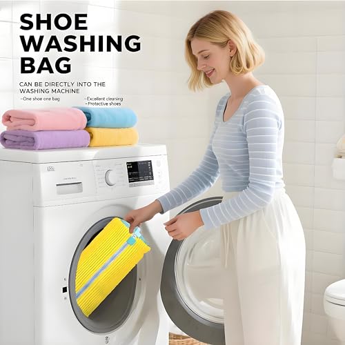 2 Pack Shoe Washing Machine Bag with 10,000+ Chenille Bristles | Reusable Sneaker Laundry Bag for Deep Cleaning | Noiseless Mesh Wash Bag for Washer & Dryer | Fits Men & Women Running Shoes