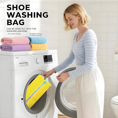 2 Pack Shoe Washing Machine Bag with 10,000+ Chenille Bristles | Reusable Sneaker Laundry Bag for Deep Cleaning | Noiseless Mesh Wash Bag for Washer & Dryer | Fits Men & Women Running Shoes