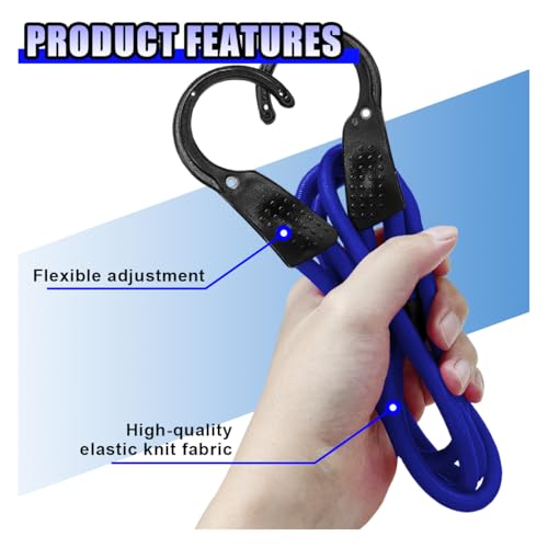 YoRise Rubber Car Bungee Cords with Hooks, 57.08" Adjustable Car Clothesline, Heavy Duty Portable Cloth Elastic Cord, Vehicle Travel Essential Accessories for Cars, SUVs, Trucks (Blue)