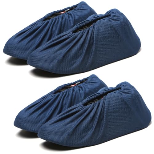 2 Pairs Reusable Boot Covers Non Slip Shoe Covers Polyester Soft Cloth Marine Blue Shoe Clean Silent Protector Storage Sleeves for Home Office Floor Carpet Walking Cleaning Protection - color: Marine Blue