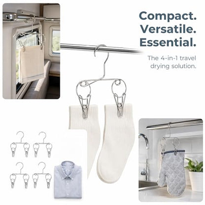 4PCS Double Clip Stainless Steel Travel Hanger, Portable Rustproof Space Saving Laundry Drying Hanger with Dual Clips, Compact Hotel Travel Hanger for Socks Handkerchiefs Small Items - size: Small