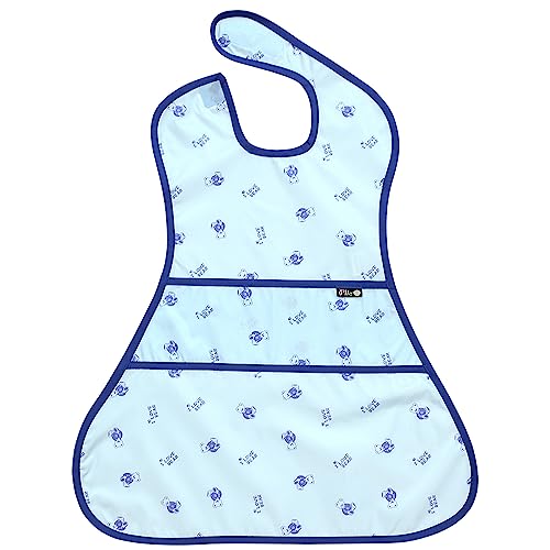 Plie Full Coverage Waterproof Feeding Bib for Toddlers – Extra Long Apron Bib for Mealtime, Self-Feeding, High Chairn - color: Blue Bear