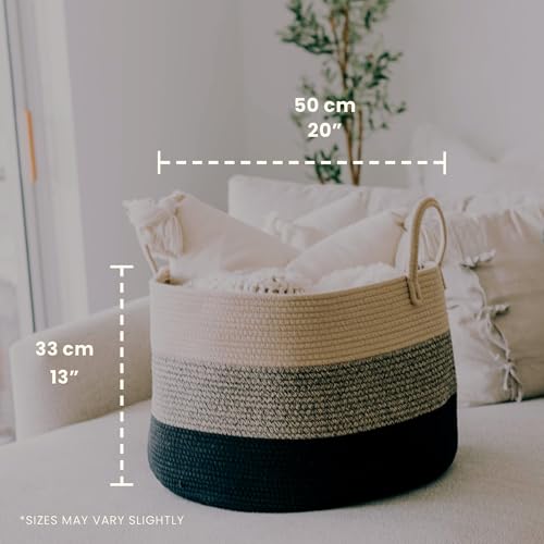 OrganiHaus Round Toy Basket & Blanket Basket, Cotton Rope 20x13" - color: 3-toned Brown, size: Wide