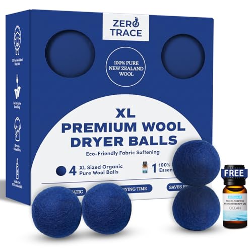Zero Trace Wool Dryer Balls - Dryer Balls Laundry Reusable - Eliminate Wrinkles Static & Lint – Cruelty Free & Non-Toxic - Laundry Balls for Dryer -Fabric Softener Ball – Wool Balls with Fragrance Oil