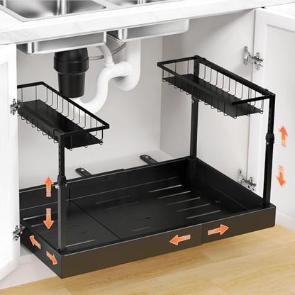 Under Sink Organizer, 2-Tier Slide Out kitchen Storage Metal Shelf, Black - size: Small
