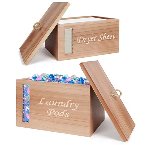 2 Pcs Laundry Pods Container & Dryer Sheet Holder with Window, Walnut Brown - color: Walnut brown