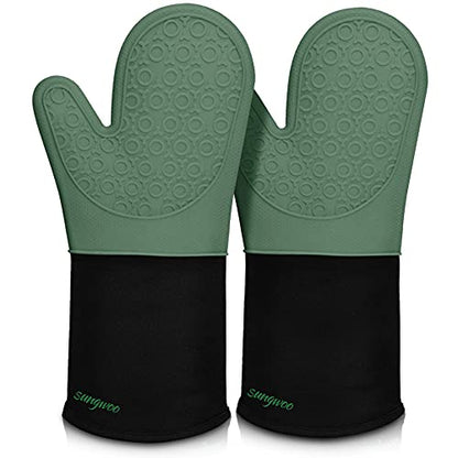 Silicone Oven Mitts - 14.6" Heat Resistant Oven Gloves for Baking, Cooking - color: Midnight Green & Black, size: 14.6in Oven Mitts