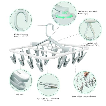 Plastic PP Drying Hanger, Anti-Rusty Drying Rack for Clothes, Socks, Lingeries, Delicates, Drying Hanger with 20 Clips for Baby Clothes, Towels - style: 20 Clips