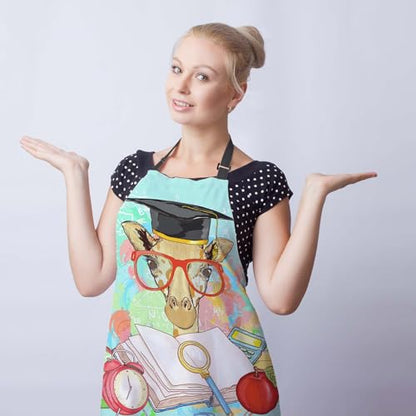 Kitchen Apron for Women Animals Students Giraffe Cooking Aprons for Men for Cooking Restaurant BBQ Painting Crafting Gardening 27” (W) x 31” (H), Waterproof Apron - color: Animals Students Giraffe