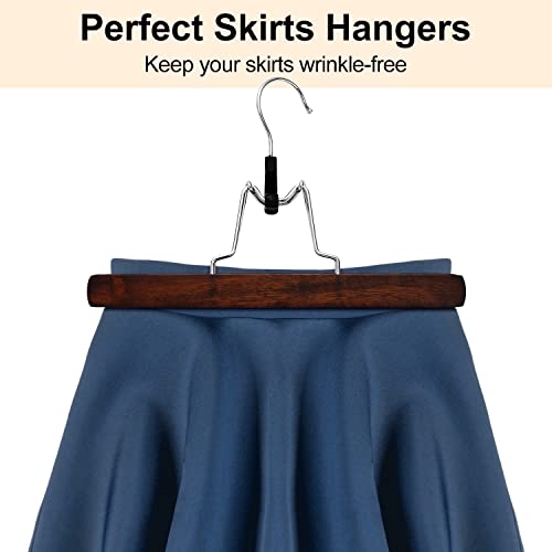 AMKUFO 20 Pack Wooden Pants Hangers with Clips Non Slip Skirt Hangers Trouser Clamp Hanger Solid Wood Hanger with 360° Swivel Hook Walnut - color: Walnut, size: 20 Pack