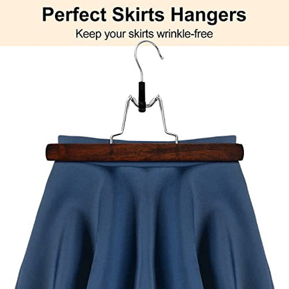 AMKUFO 20 Pack Wooden Pants Hangers with Clips Non Slip Skirt Hangers Trouser Clamp Hanger Solid Wood Hanger with 360° Swivel Hook Walnut - color: Walnut, size: 20 Pack