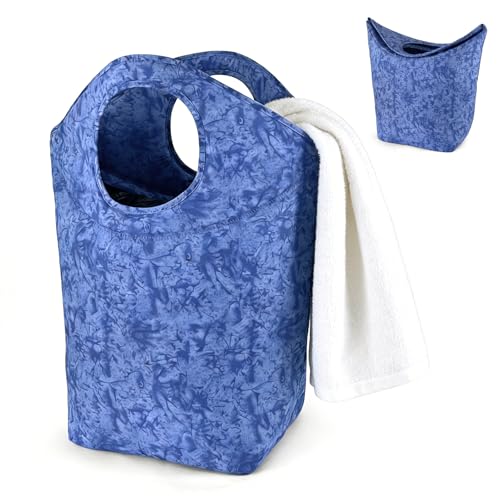 47L Small Laundry Basket, Collapsible Waterproof Fabric Laundry Hamper - color: Earth Texture Blue, size: 17"L x 9.5"W x 18"H