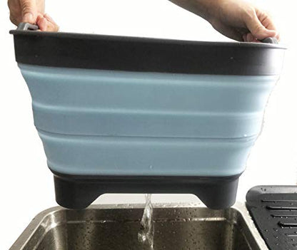 SAMMART 10L (2.64 Gallon) Collapsible Dishpan with Draining Plug - Foldable Washing Basin - Portable Dish Washing Tub - Space Saving Kitchen Storage Tray (1, Grey/Sea Angel) - color: Grey/Sea Angel