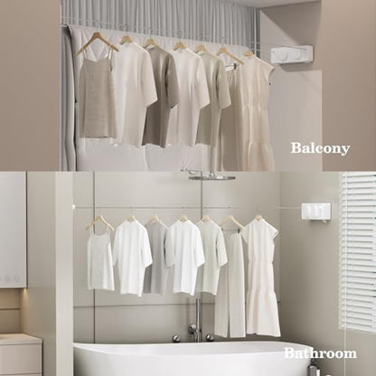 Danpoo Retractable Clothesline, Anti-Sag Adjustable Knob Heavy-Duty Clothes Line for Indoors/Outdoors with 2 * 13.8ft Stainless Steel Wire, Laundry Wall Drying Solutions - style: White