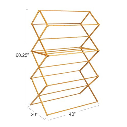 Household Essentials Bamboo Oversized Clothes Drying Folding Rack, Upscale Laundry Rack with 11 Dowels, Environmentally Friendly, Stable Frame, Shelf for Drying Flat, Natural - color: Natural