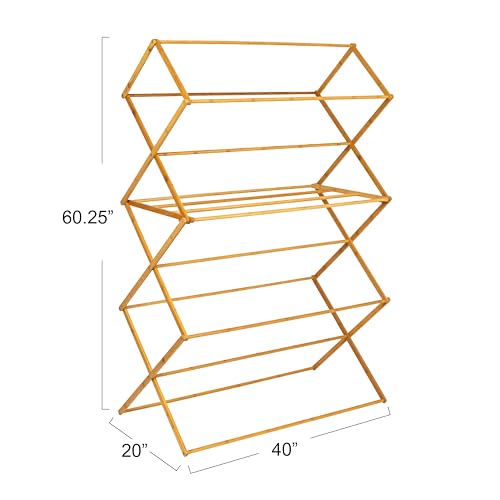 Household Essentials Bamboo Oversized Clothes Drying Folding Rack, Upscale Laundry Rack with 11 Dowels, Environmentally Friendly, Stable Frame, Shelf for Drying Flat, Natural - color: Natural