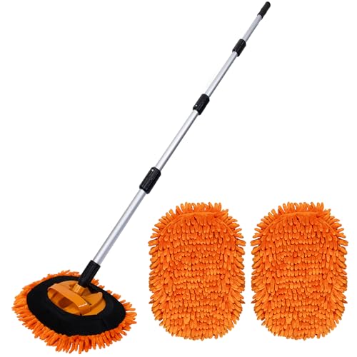 Suds Lab EM Extendable Car Wash Mitt with 170° Telescopic Handle, 58" Mop