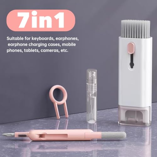 7 in 1 Laptop Cleaning Kit Keyboard Cleaner,Computer Screen Cleaning Brush Tool,Computer Tools Kit Corner Gap Duster Keycap Puller(Color:Pink) - color: Pink