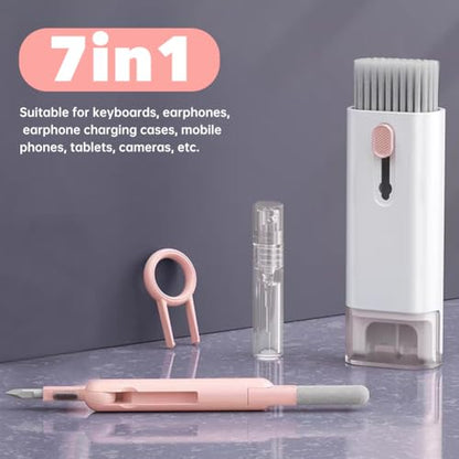 7 in 1 Keyboard Cleaner Laptop Cleaning kit, Electronic Cleaner kit with Key Cap Puller, Computer Cleanings Tools Kit for Monitor Tablet,Cell Phones,Earbuds Camera,Lens(Color:Pink)