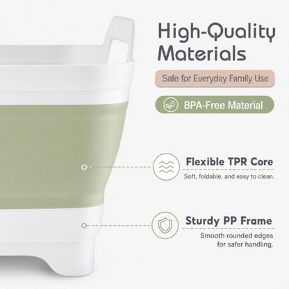 Collapsible Dish Basin with Drain Plug, Foldable Wash Basin 2.4 Gal (9L) - color: Green