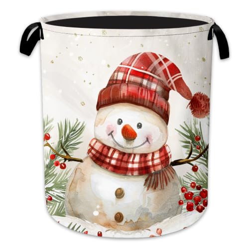 Christmas Snowman Laundry Basket, Foldable Oxford Cloth Winter Berries Laundry Hamper with Handles, Tote Bag Clothes Storage Bucket for Laundry Room/Bathroom/Bedroom/Dormitories 20.8"x16" - color: Christmas Snowman