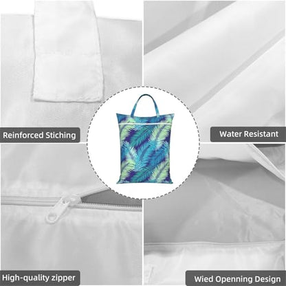 Tropical Hawaiian Leaves Turquoise Leaf Travel Laundry Bags Cloth Diaper Wet Bags Handle Washable Dirty Clothes Bags Wet Dry Bag Suitcase Gym Swimming Pool College Dorm Wet Bag - color: 1 PC11, size: One Size