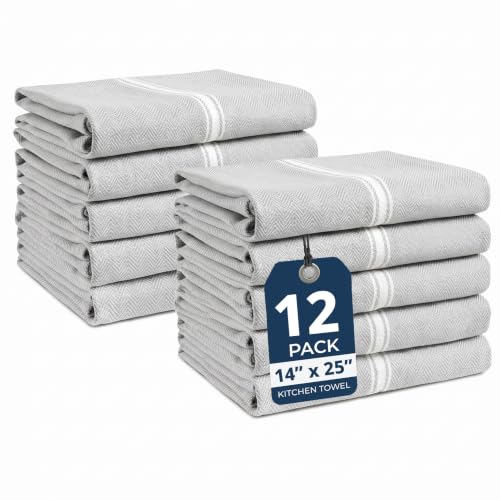 LANE LINEN Kitchen Dish Towels 100% Cotton Absorbent Lint-Free 12 Pack - color: 04: Grey Chambray, size: 12 Pack