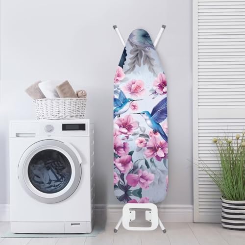 Hummingbird Flower Ironing Board Cover and Pad Standard Size Padded Iron Board Covers with Elastic Edge and Adjustable Fasteners 15 x 54 Iron Table Padding Cover Stain Resistant Purple - color: Hummingbird Flower 3