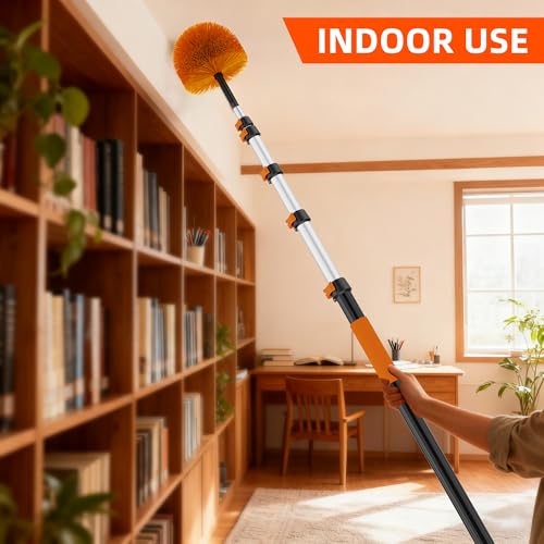 35 FT Reach Cobweb Duster with 5-29FT Telescoping Pole, Dual Action Flip-Lock & Screw Fixing Design, Washable Reusable Duster for High Ceilings, Fans & Home Cleaning - size: 5-29FT