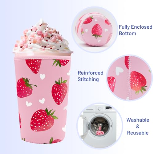 Iced Coffee Sleeve Reusable Neoprene Cup Sleeves, Strawberry - color: Strawberry