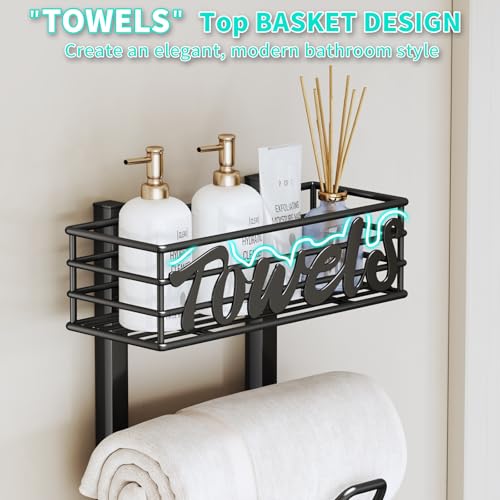 HapiRm Over The Door Towel Rack - 8 Tier Wall Mount Rolled Towel Holder Storage Organizer Shelf with Storage Basket for Small Bathroom, Rv, Camper - Black - size: 8-Tier Wall Mounted
