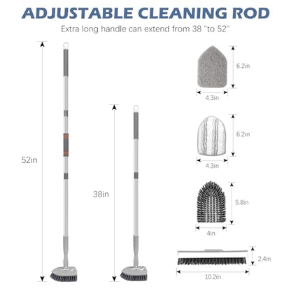 SetSail 4-in-1 Tile Tub Floor Scrubber with V-Shaped Grout Brush, Gray - color: Gray, size: 2 Pads + V-Shaped Brush