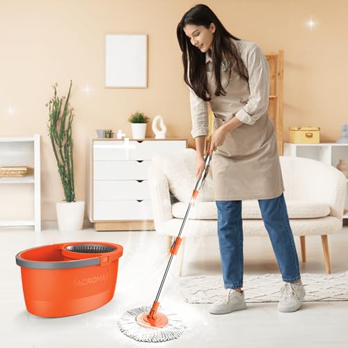 Macromax Spin Mop and Bucket Set, 360 Rotating Microfiber Mop - style: Faster Spin Mop set + 1 Refill