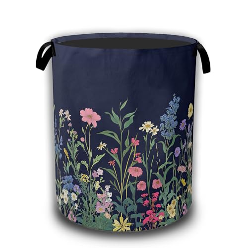 Weeds Laundry Basket,Herbs and Wild Flowers Laundry Hamper Waterproof Oxford Cloth Tote Collapsible,Clothes Storage Bucket Decorative Toy Organizer For Bathroom Bedroom 16" x 20.8" - color: Weed,Herbs and Wild Flowers