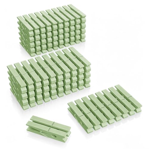 100 Pcs Wooden Clothespins Bulk - 2.9 Inch Cheer Clothes Pins - color: Light Green