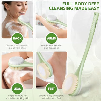 Back Scrubber for Shower, Long Handle Dual-Sided Brush, Green - color: Greena
