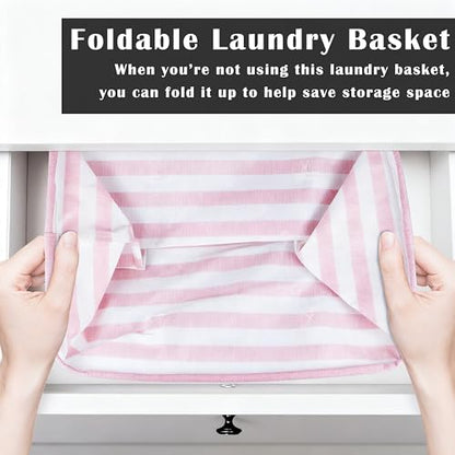 3 Pack Large Laundry Basket ，75L Waterproof,Collapsible Laundry Hamper with Extended Handles for Clothes in the Family Dorm (Blue，Grey，Pink)