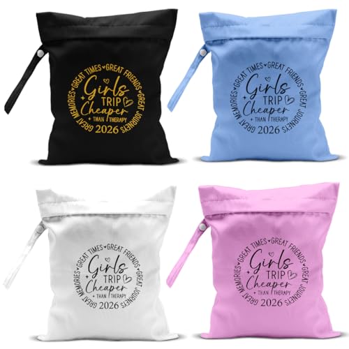 4Pcs Girls Trip Gifts Wet Dry Bag, Beach Bag Wet Bag Favors, Sunscreen Bags Swimsuit Toiletry Travel Essentials For Women, Beach Travel Gym Laundry bags for Dirty Diaper Swimsuit Gifts - color: 4Pcs.White,Pink,Black,Blue