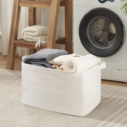 OIASKET 95L Extra Large Blanket Basket, 24" x 16.9" x 14.2" Woven Basket - color: White, size: 24"x16.9"x14.2"