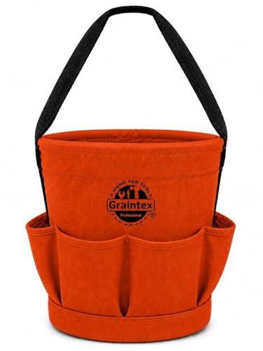 Graintex Tapered Canvas Bucket 12"x10"x15", Utility Tool Bucket 6 Pockets Outside, Reinforced Base & Carry Handle, Ripstop Canvas, Multi-Purpose Bag for Jobsite & Home Use - Rust - color: Rust