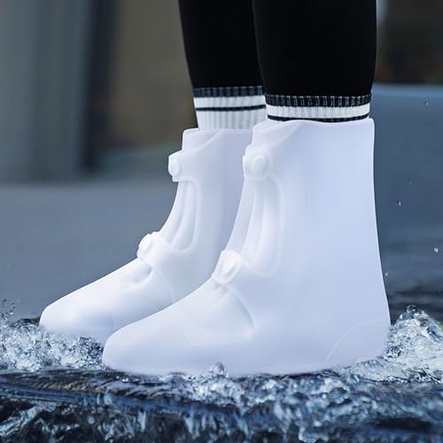 SooGree Waterproof Rain Shoe Covers Rubber Shoe Boot Covers Not-Slip Reusable Rain Shoe Protectors Galoshes Overshoes for Man and Women Sand Control Rain Snow - color: White, size: XXL