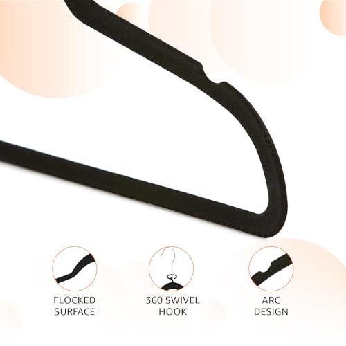 Amazon Basics Slim Velvet Non-Slip Space Saving Suit Clothes Hangers for Closet Organization, Black/Silver, 30-Pack - color: Black, size: Pack of 30