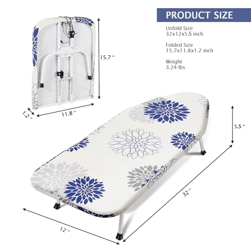 SheeChung Small Ironing Board 12"x32",Mini Tabletop Ironing Board,Foldable - style: Dahlia-32"x12"