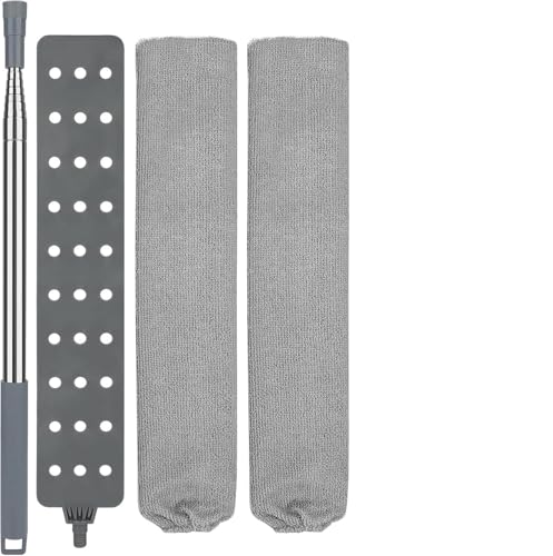 Retractable Gap Dust Cleaner with 15-98 Inch Extension Pole, Flat Duster for Under Appliances and Furniture, Includes 2 Washable Microfiber Pads for High Ceilings and Hard to Reach Spaces