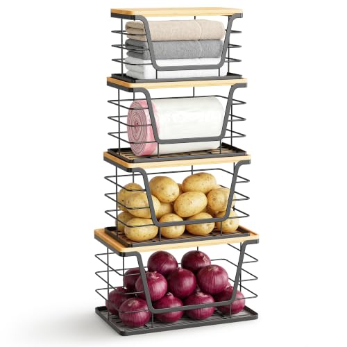ALOCEO 4 Pack Stackable Storage Bins with Lids, Stainless Steel Trash Bag Dispenser Roll Holder for for Kitchen Sink, Laundry, Pantry Organizer and Storage, Black - color: 4-Pack - XXL&XL&L&S Black
