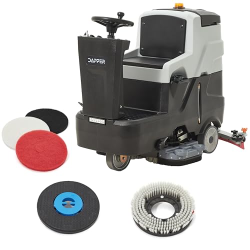 Battery Powered Ride-On Commercial Floor Scrubber Machine, 30" Brush, 39" Squeegee Width, 24 gal Solution Tank, 25 gal Recovery Tank, 5 hr Use 8 hr Charge, 180 RPM, 52,000 Sqft/H, Batteries Included - size: 30"